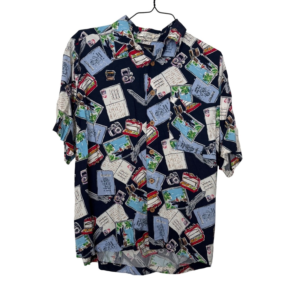 Marc Edwards Rayon Travel Vacation Summer Lightweight Button Down Passport M